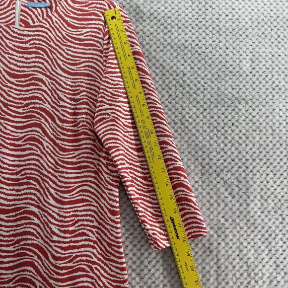 J McLaughlin Dress Women M Red White Wavy Catalina Cloth Sophia 3/4 Sleeve Crew - Picture 11 of 16